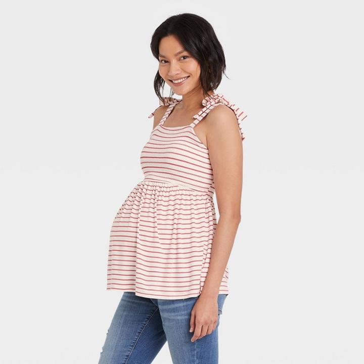 Tie Strap Babydoll Maternity Tank Top - Isabel Maternity By Ingrid & Isabel Red