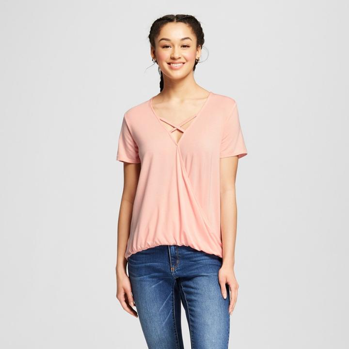 Women's Short Sleeve Cross Neck Wrap T-shirt - Mossimo Supply Co. Pink
