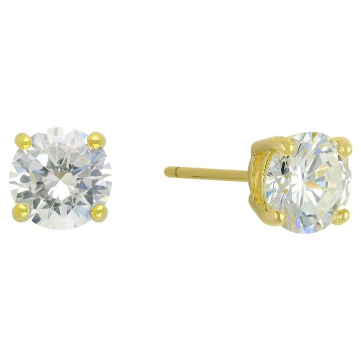 Target Cubic Zirconia Round Stud Earrings With 14k Gold Plating In Sterling