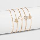 Solid Heart, Star, Circle And Open Work Triangle Charms Clasp Bracelets 4ct - Wild Fable Gold
