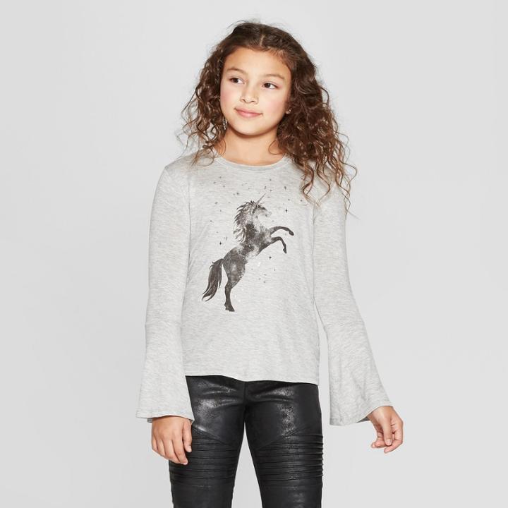 Girls' Long Sleeve Graphic T-shirt - Art Class Heather Gray