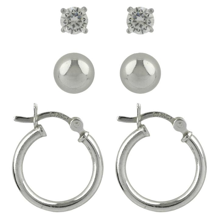 Distributed By Target Sterling Silver Studs And Hoop Earrings Set - Silver,
