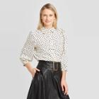 Women's Polka Dot 3/4 Sleeve Collared Femme Utility Blouse - Who What Wear White/black