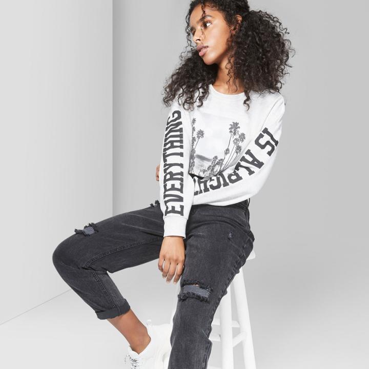 Women's Cropped Graphic Sweatshirt - Wild Fable Heather Gray