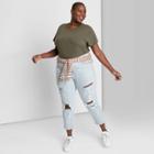 Women's Plus Size Short Sleeve Boxy Baby T-shirt - Wild Fable Olive Green