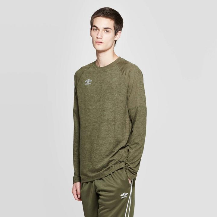 Umbro Men's Long Sleeve T-shirt - Olive Night Heather Xl, Green Black Grey