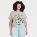 Fifth Sun Women's Plus Size Cactus Grid Short Sleeve Graphic T-shirt - Taupe