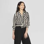 Women's Striped Long Sleeve Knotted Waist Button-down Shirt - Who What Wear Black/white
