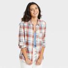 Women's Long Sleeve Flannel Button-down Shirt - Universal Thread Light Red Plaid
