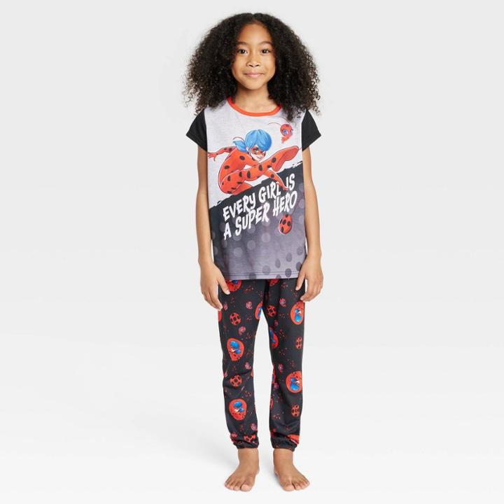 Girls' Miraculous Tales Of Ladybug Catnoir 3pc Pajama Set - Red/black