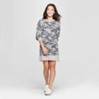 Women's Camo Print Long Sleeve Size Zip French Terry Dress - Grayson Threads (juniors') Gray