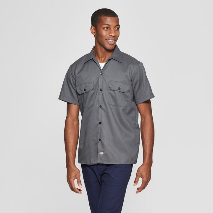 Dickies Men's Slim Fit Short Sleeve Button-down Shirt - Ash (grey)