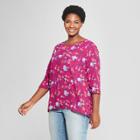 Women's Plus Size Floral Print Woven 3/4 Sleeve Top - Ava & Viv Berry X, Red