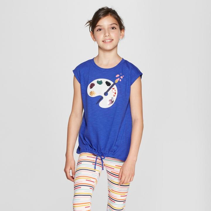 Girls' Flip Sequins Reverse Paint Tie Front Cap Sleeve Graphic Top - Cat & Jack Blue