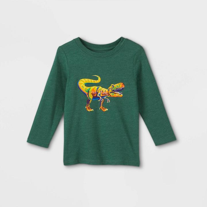 Toddler Boys' Watercolor T-rex Graphic Long Sleeve T-shirt - Cat & Jack Green
