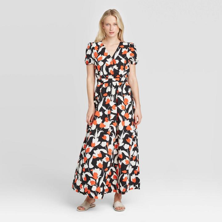 Women's Floral Print Puff Short Sleeve Dress - Who What Wear Cream Xs, Women's, Beige