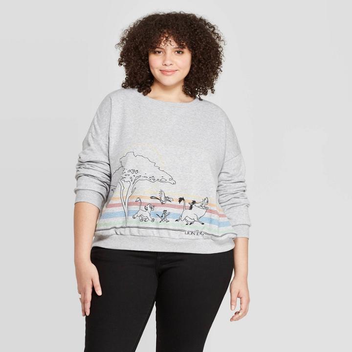 Target Women's The Lion King Plus Size Panel Long Sleeve Graphic Sweatshirt (juniors') - Heather Gray