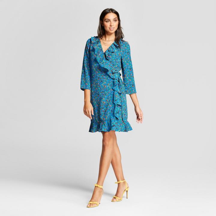 Women's Floral Ruffle Wrap Dress - Alison Andrews M,