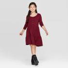 Girls' Long Sleeve Henley Tiered Dress - Art Class Burgundy