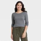 Women's Long Sleeve Ribbed T-shirt - A New Day Gray
