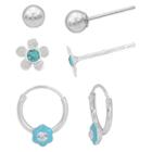 Target Girls' Sterling Silver 3pr-ball/flower/endless Hoop Earring Set-crystal-blue