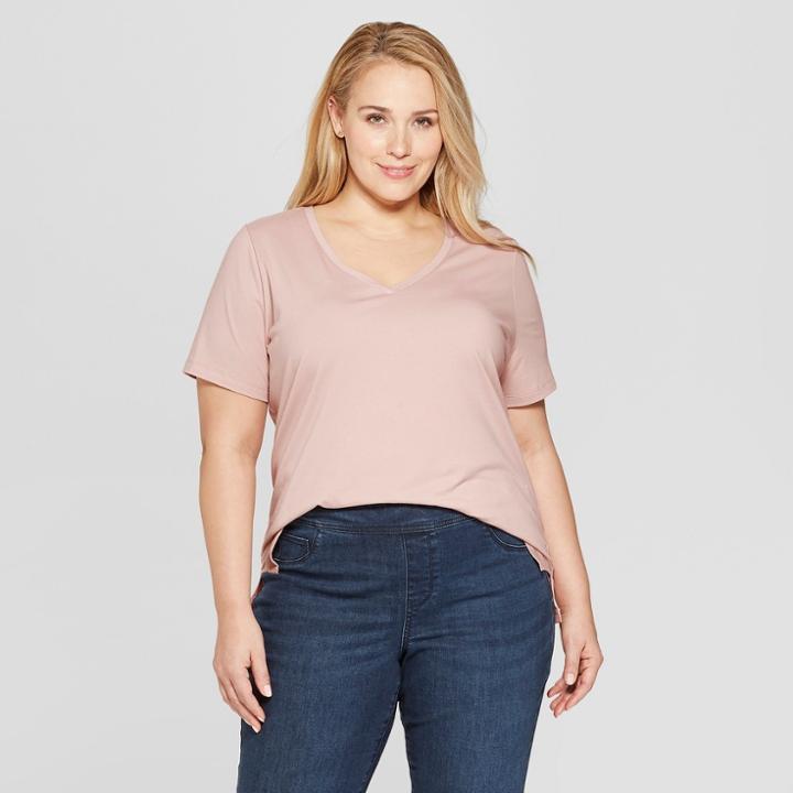 Women's Plus Size Short Sleeve V-neck Essential T-shirt - Ava & Viv Blush