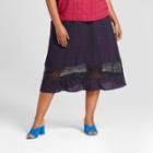Women's Plus Size Midi Skirt With Lace Detail - Ava & Viv Navy (blue) X