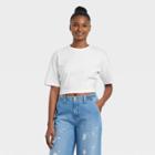 Women's Tie Back Short Sleeve Cropped T-shirt - Universal Thread White