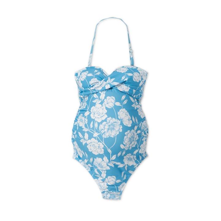 Maternity Floral Print Fantasia Bandeau One Piece Swimsuit - Isabel Maternity By Ingrid & Isabel Blue