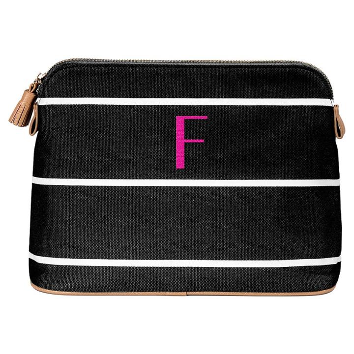 Cathy's Concepts Personalized Black Striped Cosmetic Bag - F