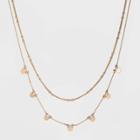 Paddle And Semi-precious Rose Quartz Cube Beaded Layer Necklace - Universal Thread Gold, Women's