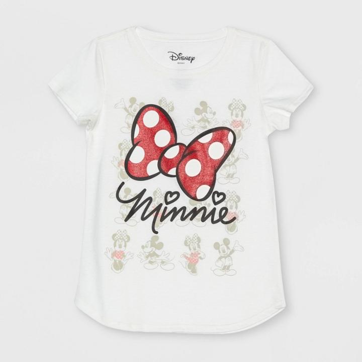 Disney Girls' Minnie Mouse Bow Short Sleeve T-shirt - Ivory