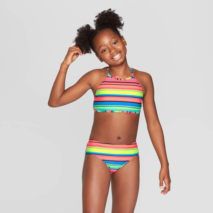 Target Girls' Palm Palooza Reversible Bikini Set - Art Class Black