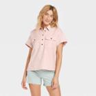 Women's Dolman Short Sleeve Utility Button-down Shirt - Universal Thread Blush
