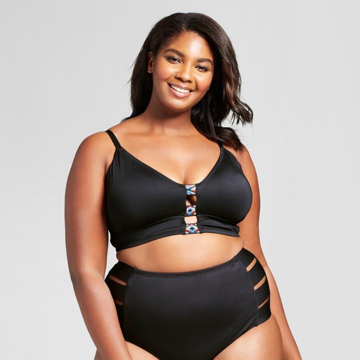 Clean Water Women's Tribal Trim Bralette Bikini Swim Top - Black