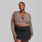 Women's Plus Size Fuzzy Fitted Cropped Cardigan - Wild Fable Dark Taupe