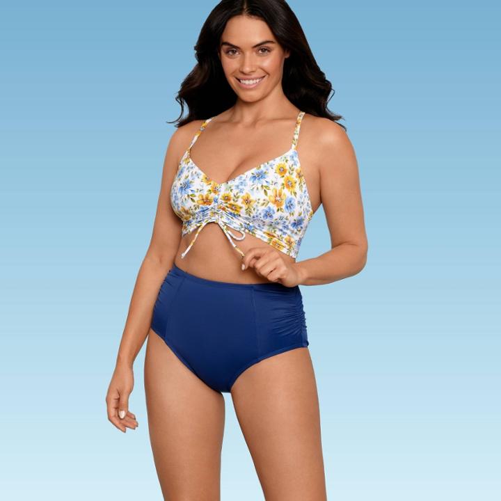 Women's Slimming Control Cinch-front Crossback Bikini Top - Beach Betty By Miracle Brands White