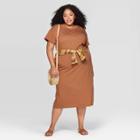 Women's Plus Size Short Sleeve Crewneck Elevated T-shirt Dress - Universal Thread Brown