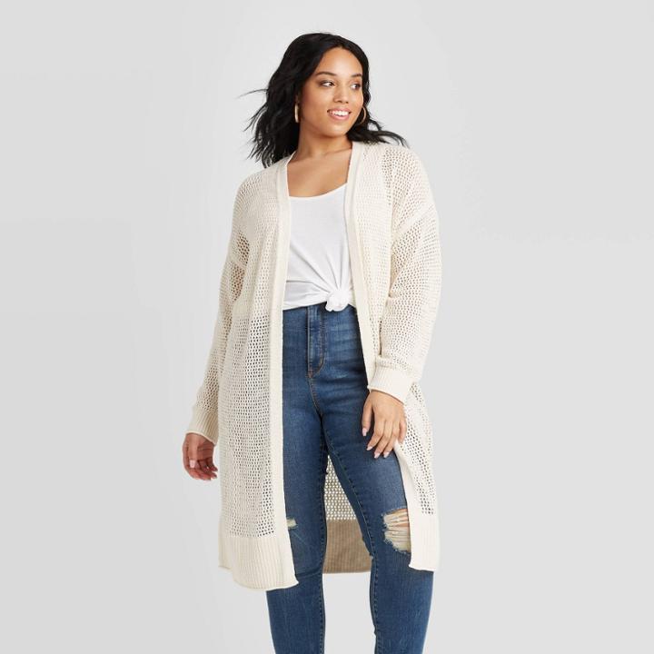 Women's Plus Size Long Sleeve Open Stitch Cardigan - Universal Thread Cream 1x, Women's, Size: