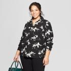 Women's Plus Size Floral Print Long Sleeve Collared Button-down Blouse - Ava & Viv Black