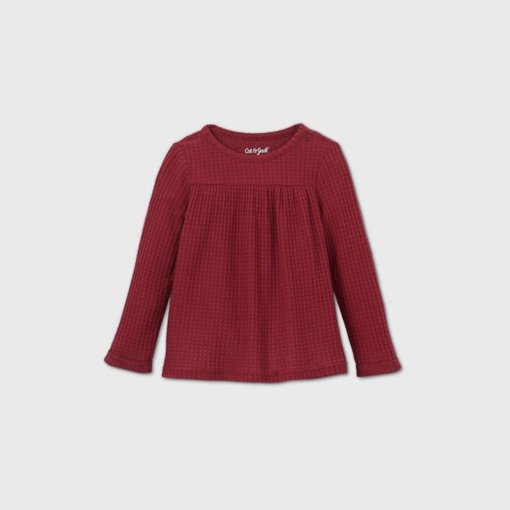 Toddler Girls' Cozy Waffle Long Sleeve T-shirt - Cat & Jack Burgundy