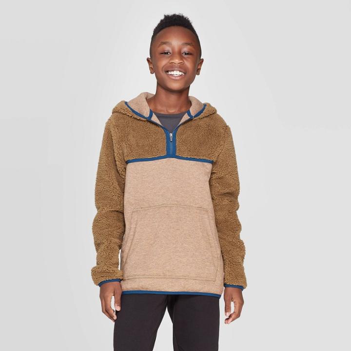 Boys' Half Zip Sherpa Fleece Hoodie - C9 Champion Khaki Xs, Boy's, Green