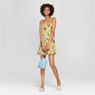 Women's Floral Print Sleeveless Mini Dress- Needlework Yellow