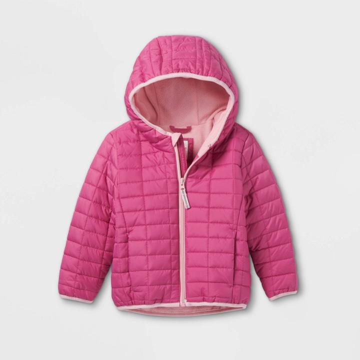 Toddler Microfleece Lined Puffer Jacket - Cat & Jack Pink
