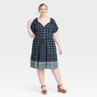 Women's Plus Size Flutter Short Sleeve Tiered Dress - Knox Rose Navy Ikat