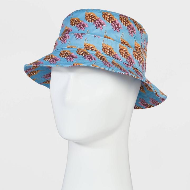 Men's Printed Poly Blend Pineapple Bucket Hat - Original Use Blue