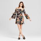 Women's Floral Woven Off The Shoulder Dress With Cutout - Vanity Room Navy