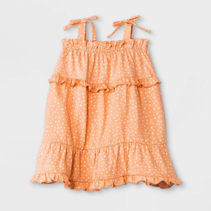 Grayson Mini Baby Girls' Tie Shoulder Dot Dress - Orange