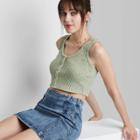 Women's Button-front Knit Tiny Tank Top - Wild Fable Green