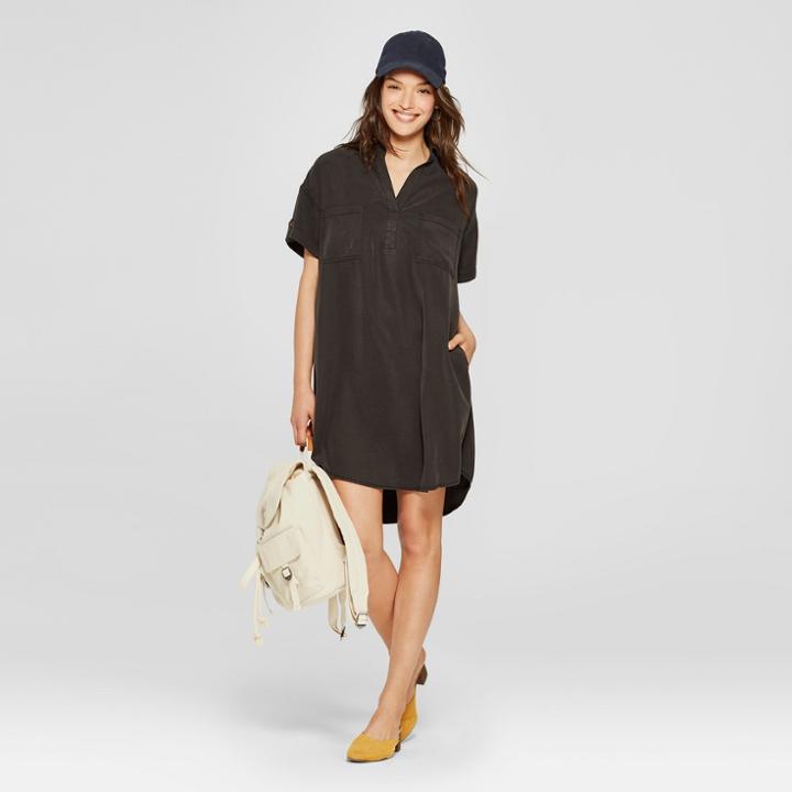 Women's Short Sleeve Shirt Dress - Universal Thread Black